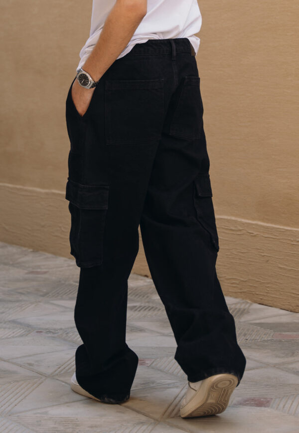 Baggy Fit Cargo Pocket Jeans - Black - Image 3