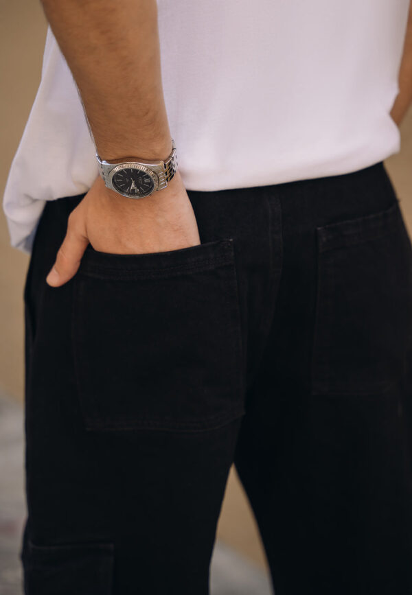 Baggy Fit Cargo Pocket Jeans - Black - Image 5
