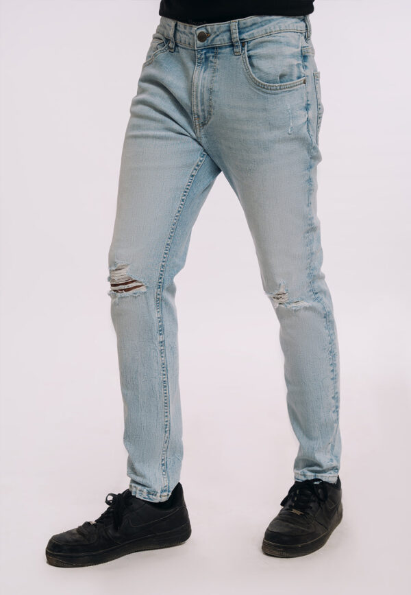 Skinny Fit Ripped Jeans - Light Blue Wash - Image 2