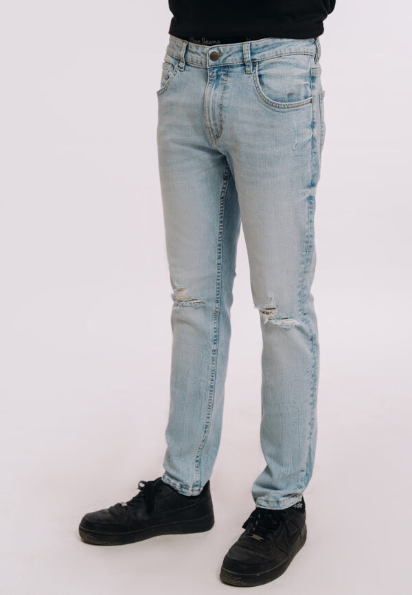 Skinny Fit Ripped Jeans - Light Blue Wash - Image 3