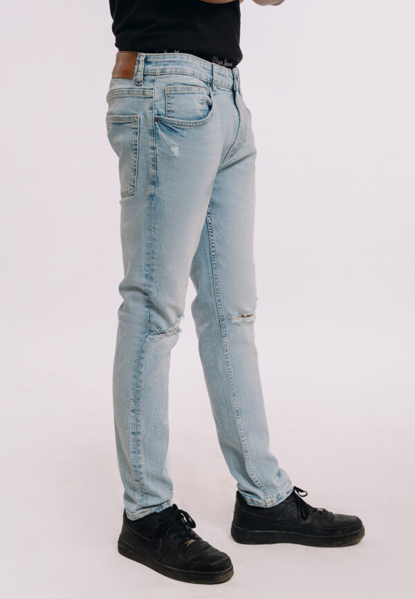 Skinny Fit Ripped Jeans - Light Blue Wash - Image 4